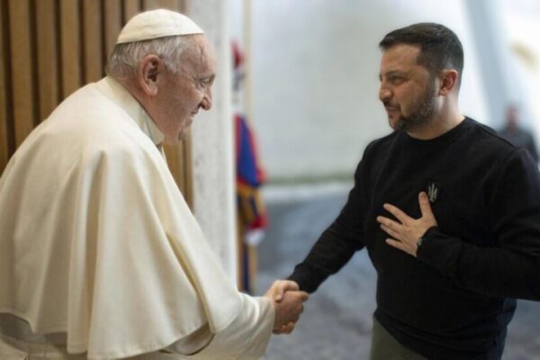 A protective vest worn by a Ukrainian soldier was given to Pope Francis by Volodymyr Zelensky