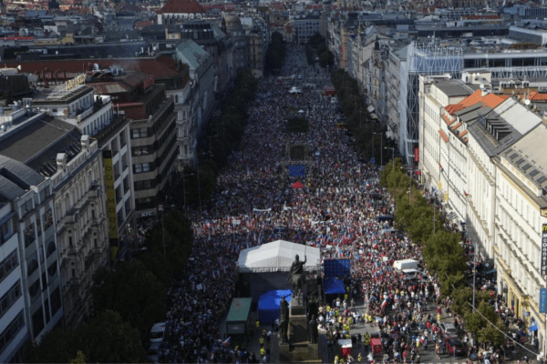 Thousands of Czechs march in Prague to demand the resignation of the administration